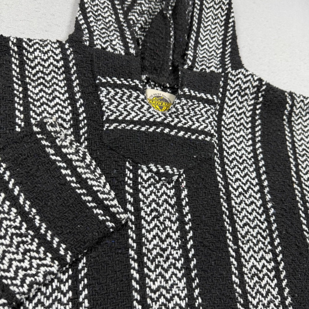 Earth Ragz Baja Hoodie Black White Striped Pullover Drug Rug Mens Medium
